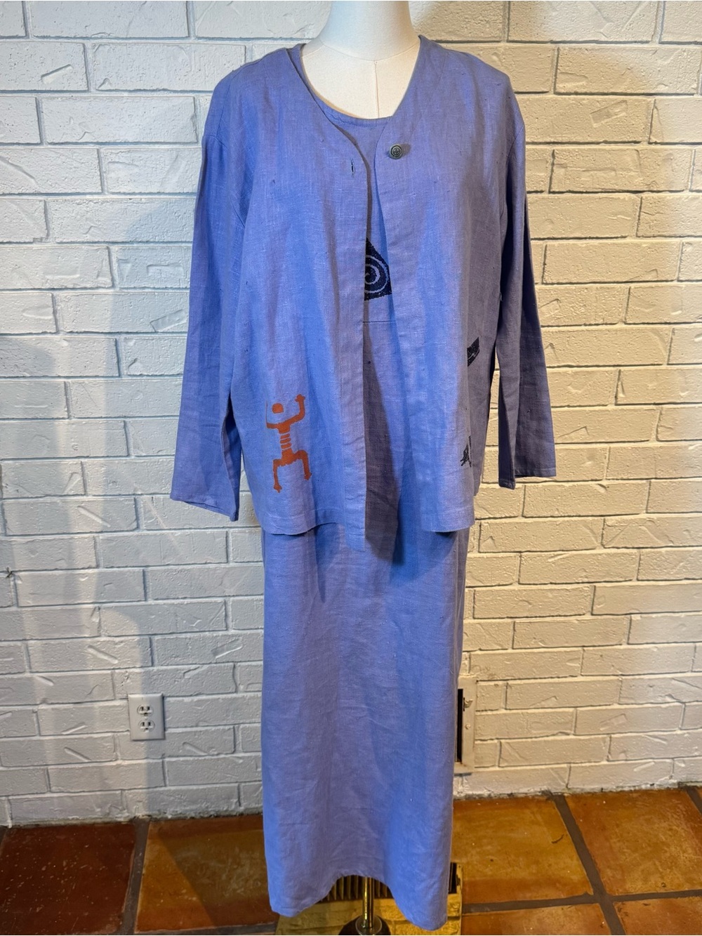 Vintage 90s Positive Influence 100% Linen Dress and Cardigan Set Womens L